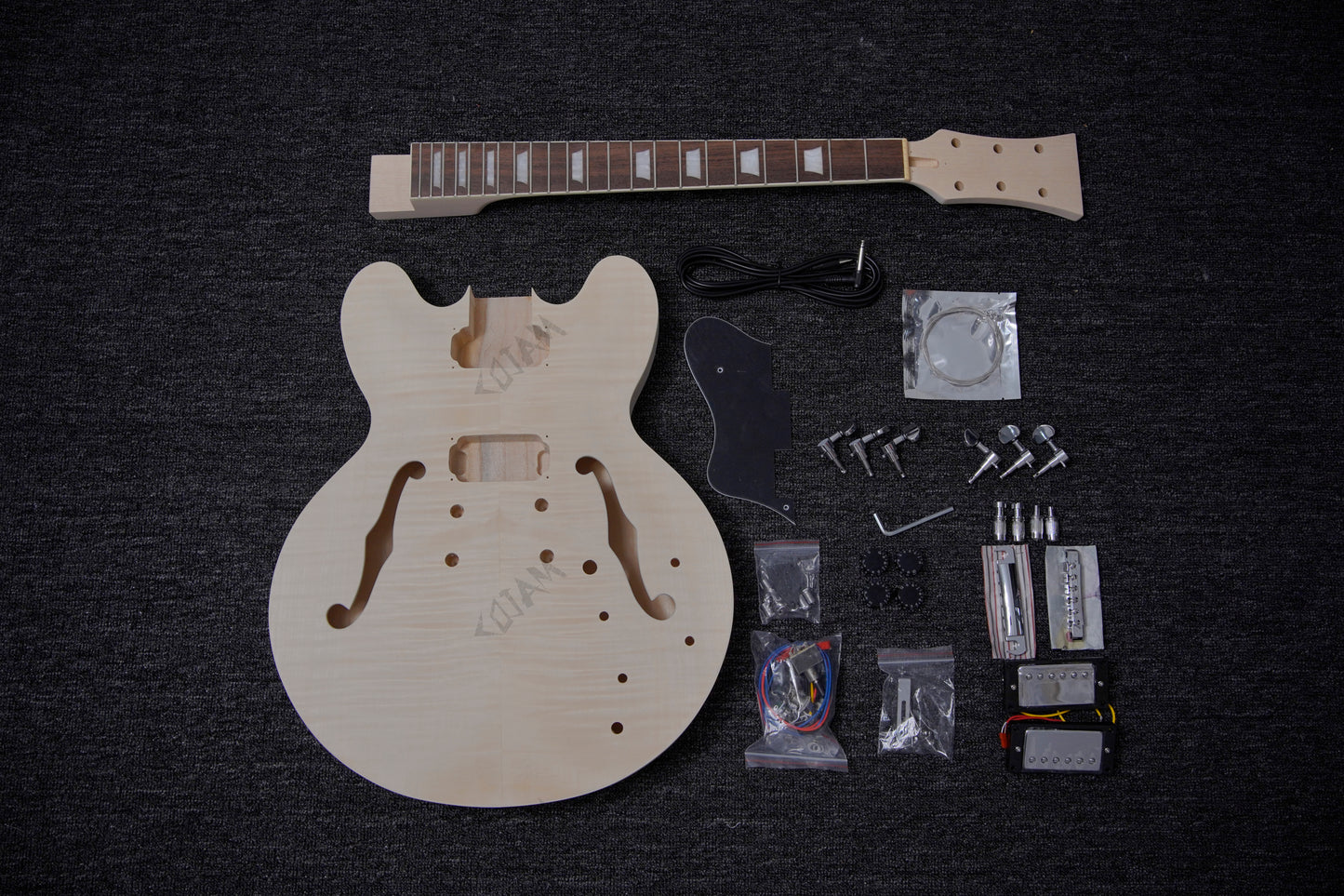 Semi Hollow ES-335 DIY Electric Guitar Kit with flamed maple veneer
